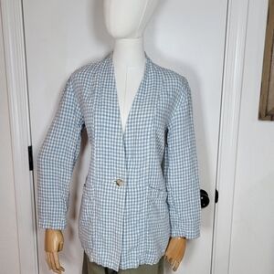 Madewell 100% Linen Oversized Collarless Gingham Blazer Size XS